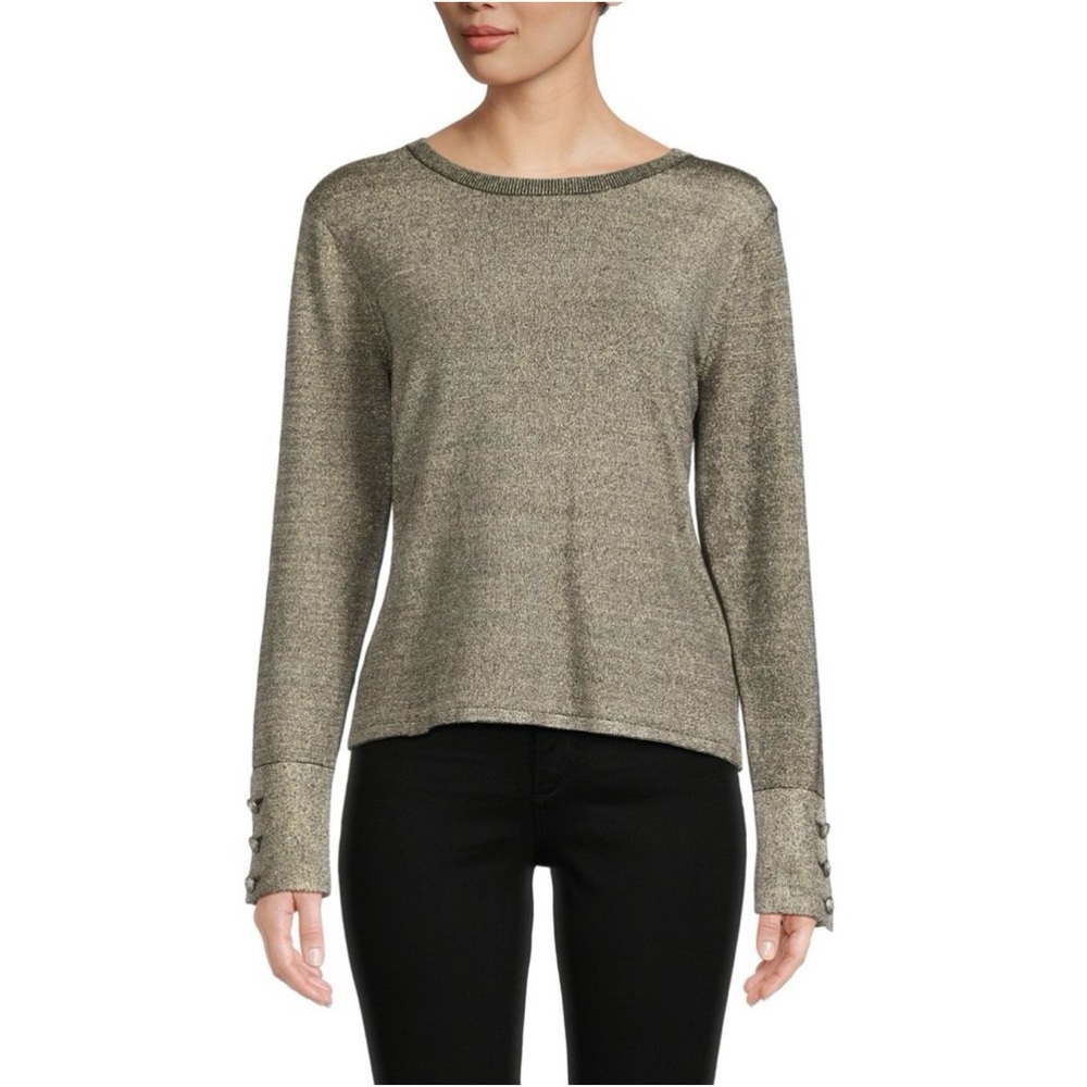 L'AGENCE Metallic Gold Long Sleeve Knit Top